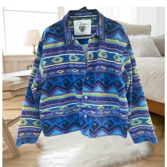 CHICOS SOUTHWEST WESTERN AZTEC INDIAN NAVAJO BUTTON FRONT DENIM JEAN JACKET Medi - Picture 3 of 10